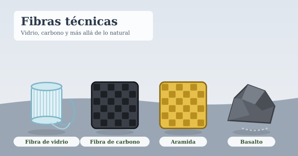 Ilustración de fibra de vidrio, fibra de carbono, aramida y basalto