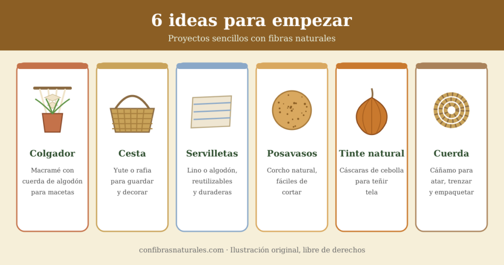 Seis ideas DIY: colgador, cesta, servilletas, posavasos, tinte natural y cuerda